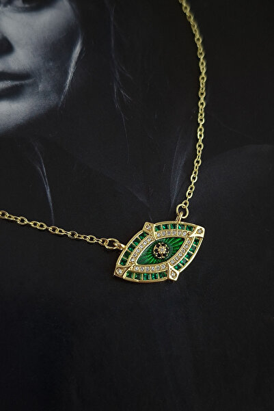 Norevia قلادة مطلية بالذهب من سلسلة Vip مع شكل عين من حجر الماركيز الأخضر