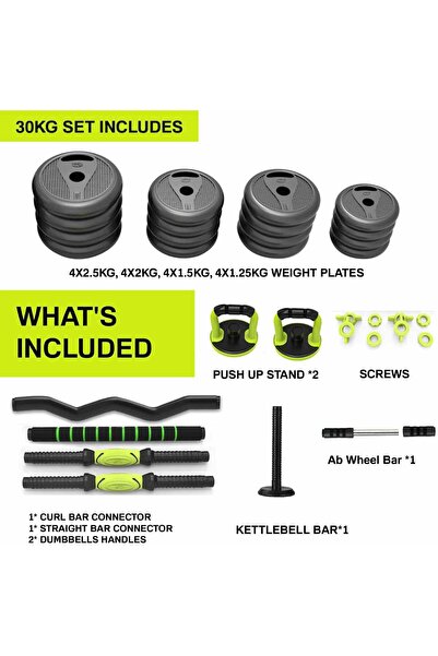 YALLA HomeGym 30KG Adjustable Dumbbells Barbell Kettlebell Set, 8 in 1 Free Weights Dumbbells