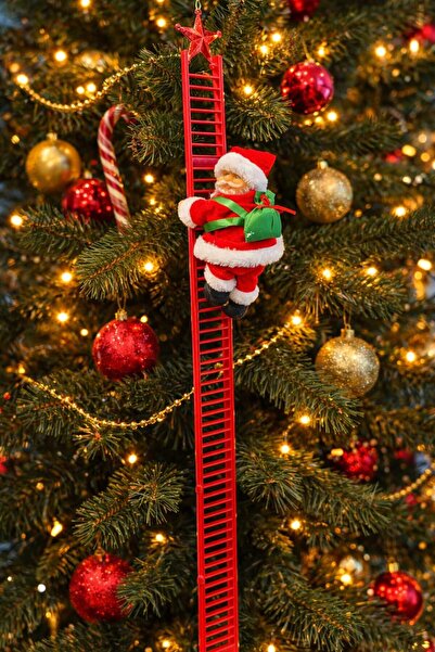 happyevents 72 cm tırmanan noel baba - sesli + ışıklı yılbaşı dekoru & hareketli merdivenli santa