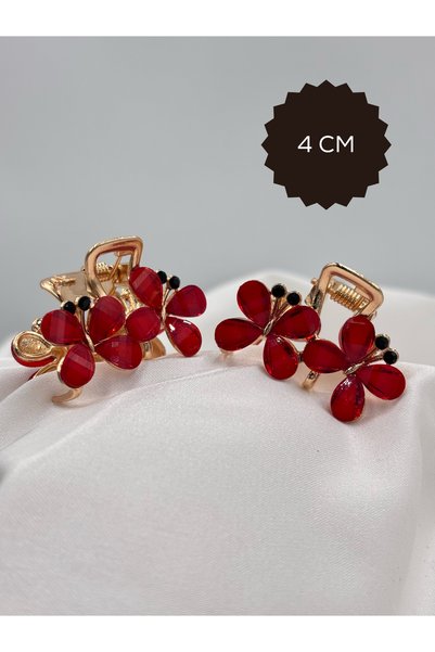 Raha Butik 2'li Çiçek Model Taşlı Şık Metal Mandal Toka - 4 CM