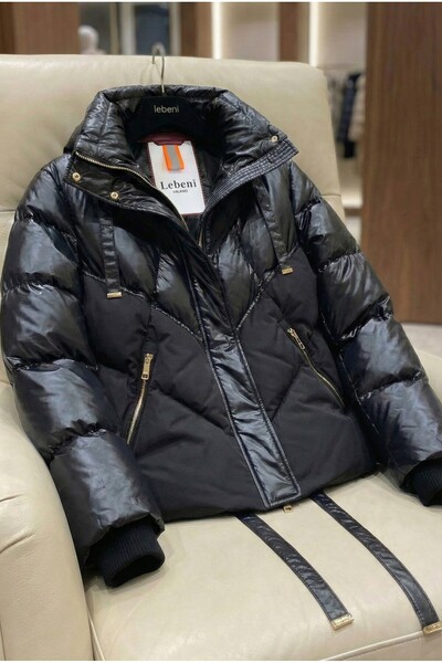 Lebeni Kadın Şişme Mont - Kış Ve Kayak Montu Gizli Kapüşonlu Parlak Ve Mat Si...