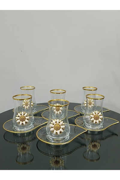 PARILTI HOME COLLECTİON LAV EVA 12 PARÇA ÇAY SETİ GOLD YALDIZLI ÖZEL LÜX GOLD PAPATYALI ÇEYİZ SETİ 6 KİŞİLİK