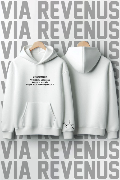 Vordevia Unisex Sagittarius Printed Oversized 100% Cotton Hooded Sweatshirt - Vr Astrology Series