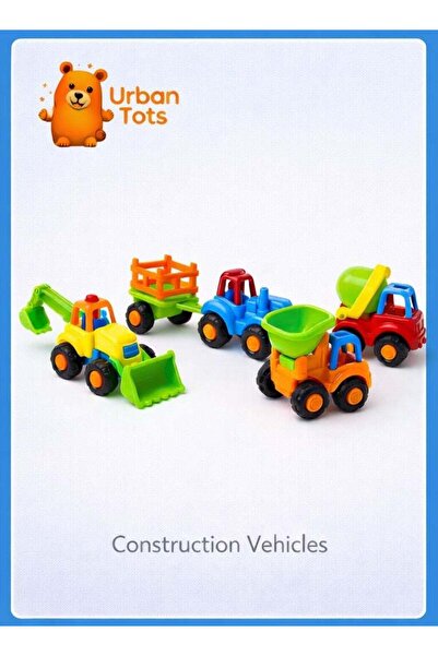 URBAN TOTS Construction Vehicle Toys, Push-and-Go Action