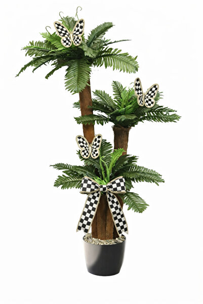 Marrone Afrika Palmiyesi 130 cm Damalı Kelebek Kurdele Kapı Önü Balkon Teras ...