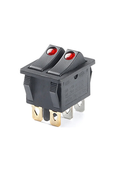 Genel Markalar 16A 250V On / Off 6 Pin Led Işıklı Çift Anahtar Latch Tip Buto...