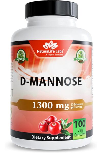 NaturaLife Labs Organic D-Mannose 1300 mg with Organic Cranberry Extract 100 ...