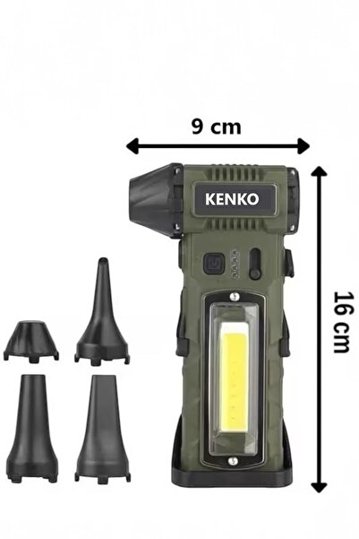 Kenko Led Işıklı Şarjlı Haki Jet Turbo Fan Yaprak Üfleme Araba Kurutma Mangal...