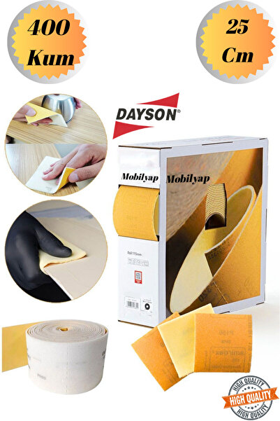 Mobilyap Dayson 25 cm 400 Kum Ahşap Sünger Zımpara Kağıdı Mutfak Banyo Bulaşı...