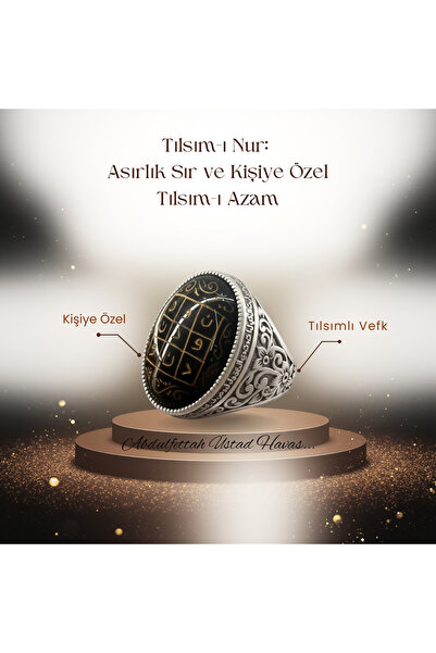 Abdulfettah Kişiye Özel Tılsım-ı Nur Vefkli Gümüş Yüzük - Manevi Işık ve Muha...