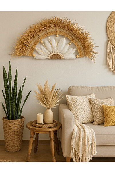 MoonArt Kuş Tüyü Detaylı Bohem Yelpaze