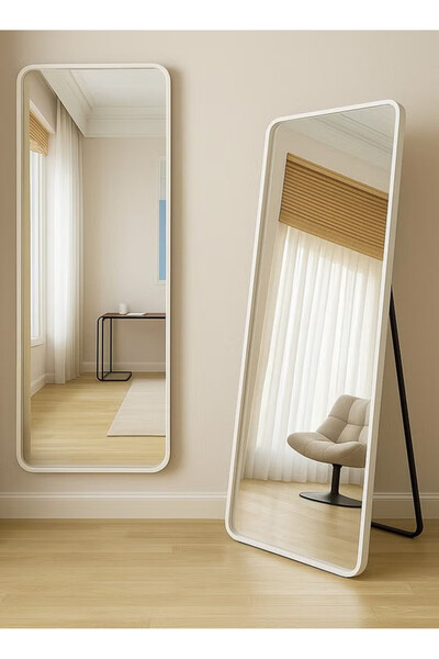 Taimi Large Mirror With Elegant Design 160x50 Cm-full Length Mirror With white Metal Frame And Back Stand