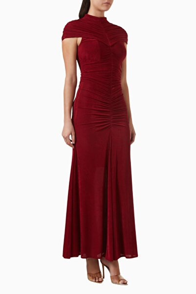 AC BY AANCHAL CHANDA Ruched Koyu Kırmızı Maxi Kadın Elbise