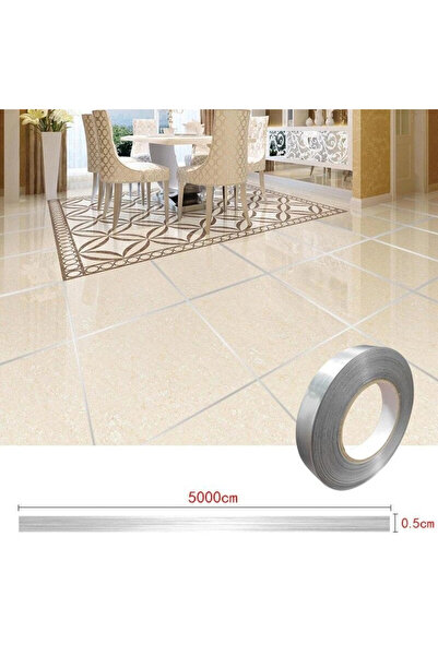 OZCMAX 0.5 Cm Kalınlık Gümüş Fayans Arası Şerit Bandı 50 Metre Banyo Derz Dek...