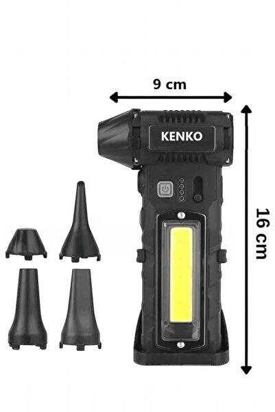 Kenko Led Işıklı Şarjlı Siyah Jet Turbo Fan Yaprak Üfleme Araba Kurutma Manga...