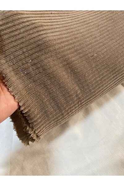 Butik Babadağ kumaş süt kahve 150x150 cm ene çizgili pamuklu likralı kadife