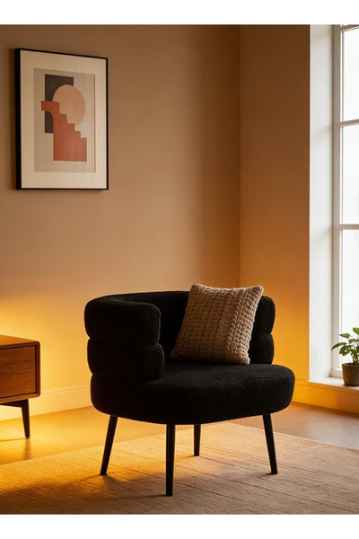 ARSTID كرسي مريح من قماش البوكليه مع مسند ظهر منحني مزدوج الطبقات لغرفة المعي...