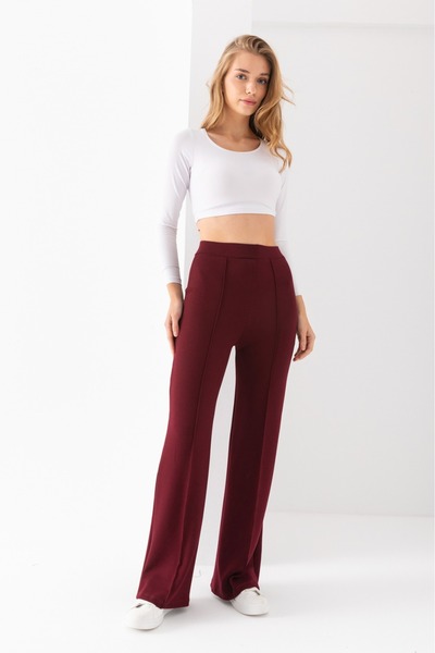 VAJESTO Women's Burgundy Wide Leg Modal Fabric Leggings Pants Soft Texture Stylish Stretch Fabric Front Ruched
