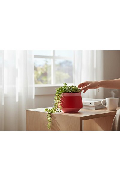rilind El Yapımı Taş Tozu Saksı – Modern Kırmızı Dekoratif Bitki Saksısı (11×...