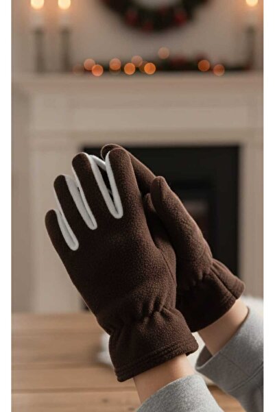 Modalight Kadın,Termal Polar Eldiven,Kahverengi,Ekru Kombin