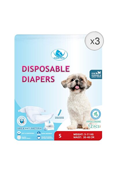 Clean Pets 3 x 12 τεμάχια πάνες για θηλυκά σκυλιά μικρού μεγέθους (S, 30-48 cm)