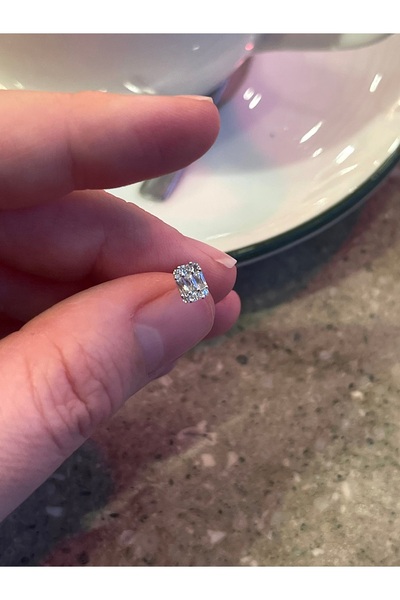 denizden silver Baget taşlı dikdörtgen piercing