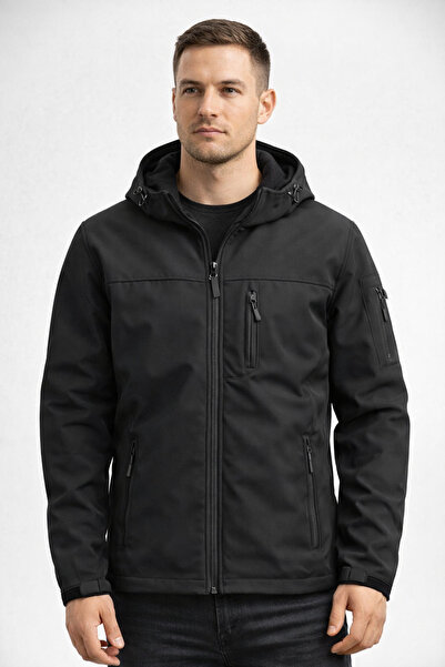 BELGER ERKEK DAR KESİM BÜYÜK BEDEN BATTAL SOFTSHELL MONT KAPÜŞONLU İÇİ POLARL...