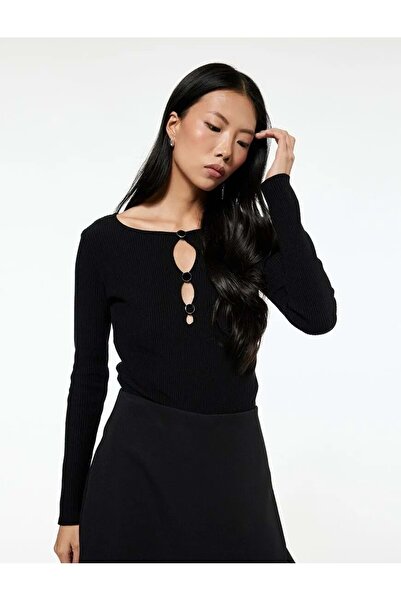 Koton Women's Clothing Accessory Window Detailed Knitwear Sweater 6Wak90508Ht...