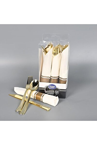 Generic Premium Gold Spoons, Forks and Knives Set of 24 for Everyday Use, Parties and Weddings