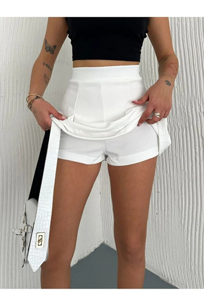 hiranurfashion Kadın Crep Pileli Süper Mini Şort Etek