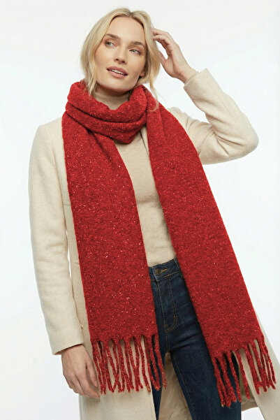 robanu Red Gold Glitter Tassel Shawl - Winter Women's Scarf & Etol