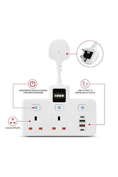 SP ISNUP 3250W Smart Power Strip with 20W Fast Charging - USB-C PD & QC 3.0 - Power and Control in One Place