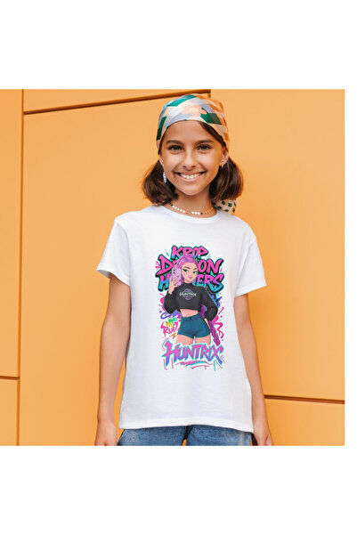 ALPŞAN TİCARET Huntrix Anime Tişört - Rumi Mira Zoey Karakterli Kız Çocuk Beyaz Tişört