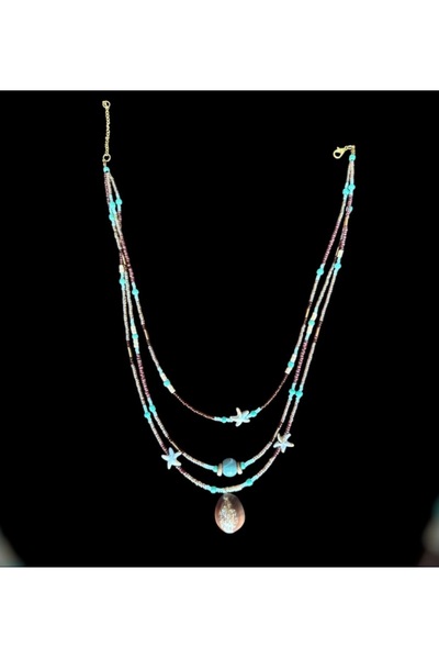 ELMASS قلادة من الخرز البني الثلاثي