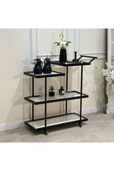 LAMST عربة تقديم من الحديد الأسود مع خشب أبيض