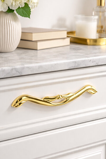 BERFİNO 5 قطع من مقابض الأثاث الذهبية اللامعة مقاس 128 مم - مقابض خزائن الأثا...