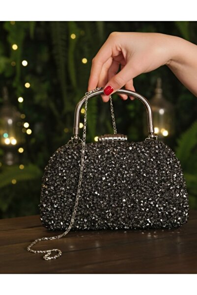 ÇANTAM GELSİN Women's Crystal Large Stone Evening Dress Bag Special Occasion Bag