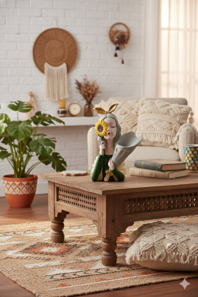 Dekoromi Dekoratif El Boyaması Lüks Vazo - Çantalı Kız Saksı (34x17cm) Hediye...