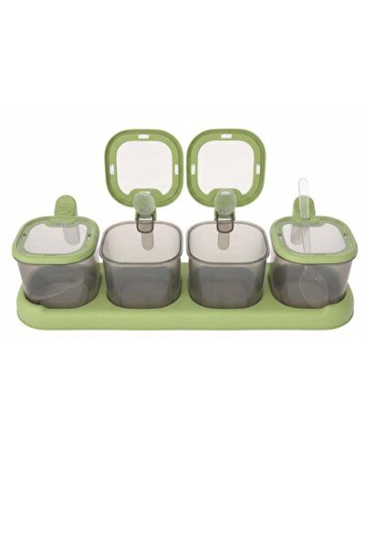 Roomlyne طقم روملين مكون من 4 علب توابل بلاستيكية مع ملاعق وحامل