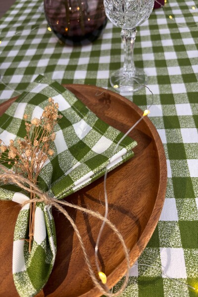 zarafet concept Yeşil Karelı Dak Keten Sıvı Geçirmez Leke Tutmaz 35x35