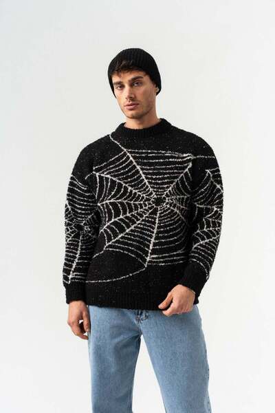 go gang own Spider Crew Neck Teddy Fabric Sweater