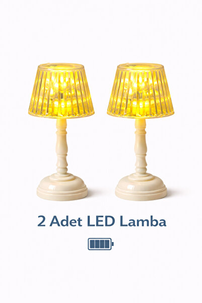 Janissary Renkli 2'li Kristal Elmas Led Masa Lambası Pilli Projeksiyon Mini Şeffaf Abajur Küçük Boy 12 Cm