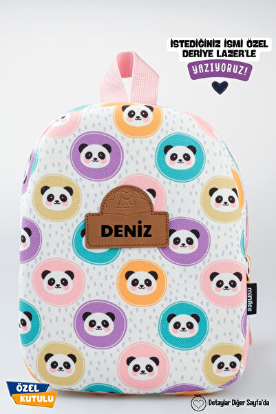 Minilee Puffy Panda – Panda Desenli Anaokulu Kreş Çocuk Çantası Kişiye Özel İ...