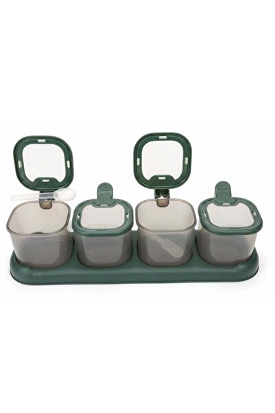 Roomlyne طقم روملين مكون من 4 علب توابل بلاستيكية مع ملاعق وحامل