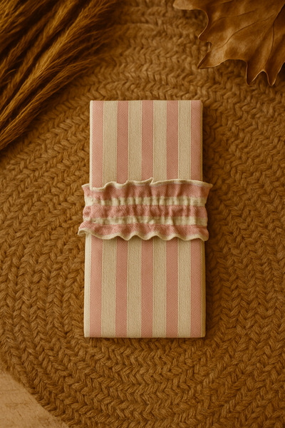 Mirilliahome Pink Striped Ruffled Fabric Spoon Holder Set of 2