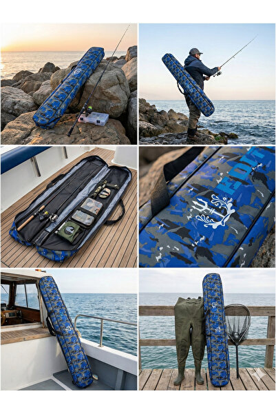 Editto 160 CM Balıkçı Olta Çantası - Mavi Kamuflaj - Su Geçirmez Kumaş