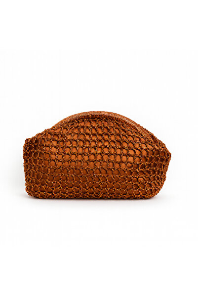 BY AKTEPE STORE El Yapımı Burslu Oval File Örgü Clutch Çanta – Parlak Metalik...