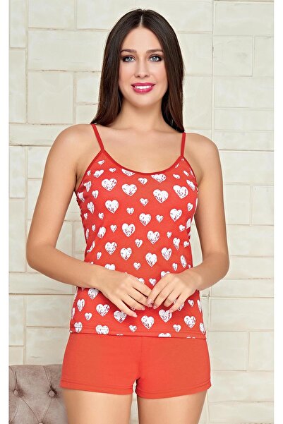 Stylish طقم منزلي كيوت شورت باللون الأحمر وبلوزة مزينة بطبعات