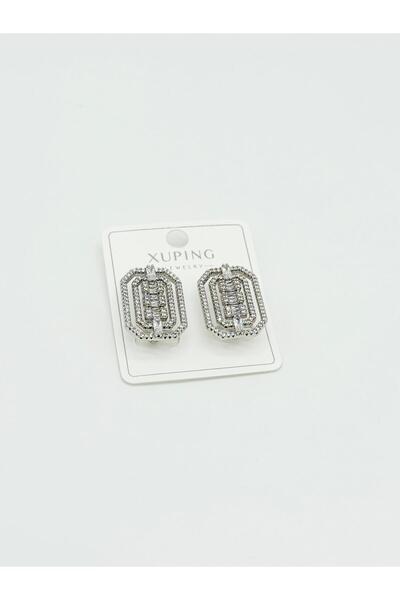 Miruva أقراط نسائية من Xuping بلون فضي موديل باجيت مرصعة بالأحجار