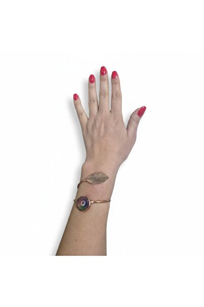 JaspEAdo سوار نحاسي مصنوع يدويًا من الحجر الطبيعي مع تفاصيل أوراق الأمونيت ال...